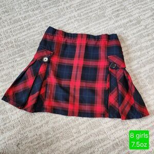 Lands' End girls pleat plaid uniform skirt skort red size 8